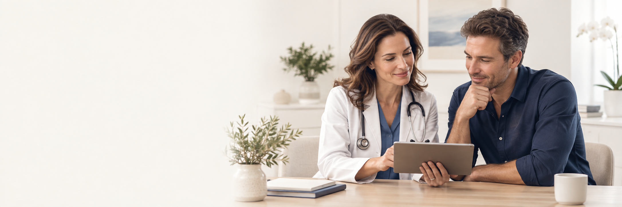 Physician and patient reviewing information together on a tablet
