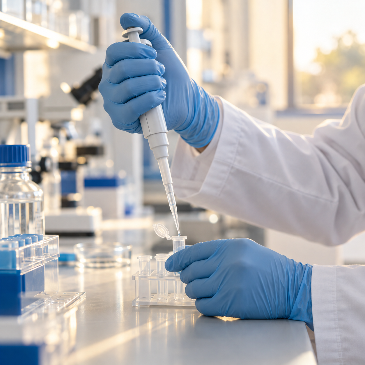 Scientist using a micropipette to prepare a laboratory sample