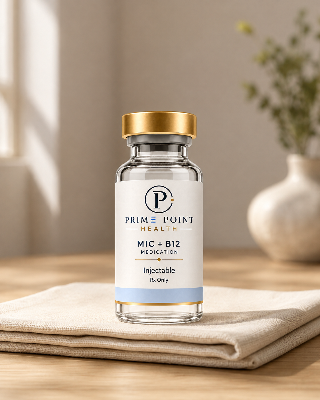 Prime Point Health MIC + B12 bottle in a sunlit setting