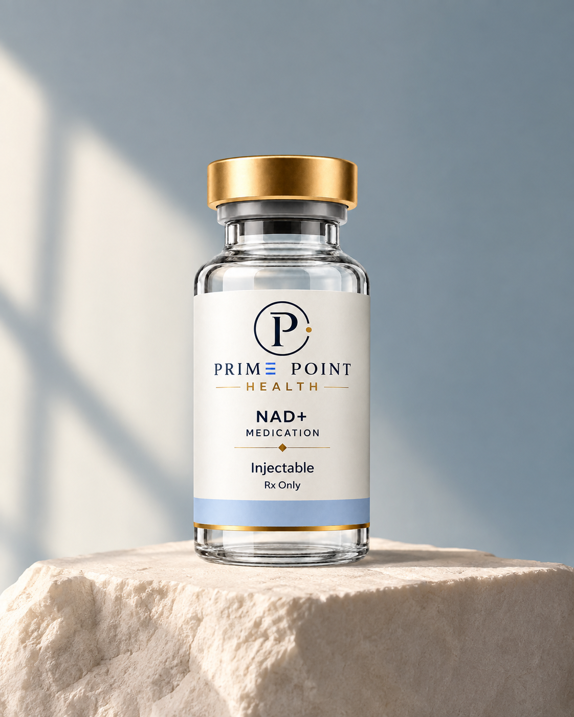 Prime Point Health NAD+ bottle in a sunlit setting