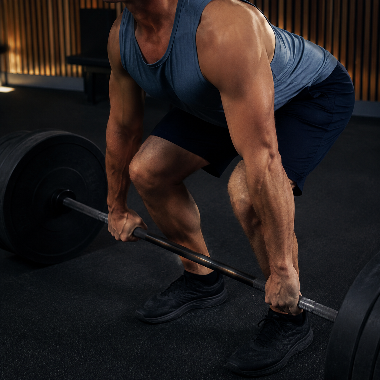 Athlete preparing a barbell lift in a gym